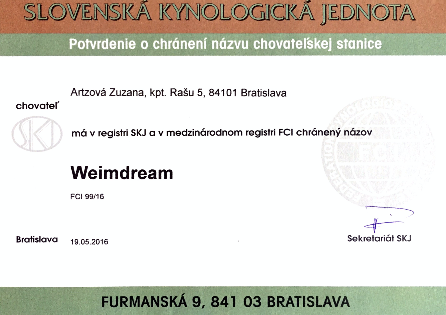 weimdream certifikat